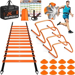Agility Ladder, Agility Speed Training Equipment Set, 20ft Speed Ladder | 4 Hurdles, 12 Soccer Cones, Jump Rope, Running Parachute, Soccer Football Basketball Training Equipment Accessories