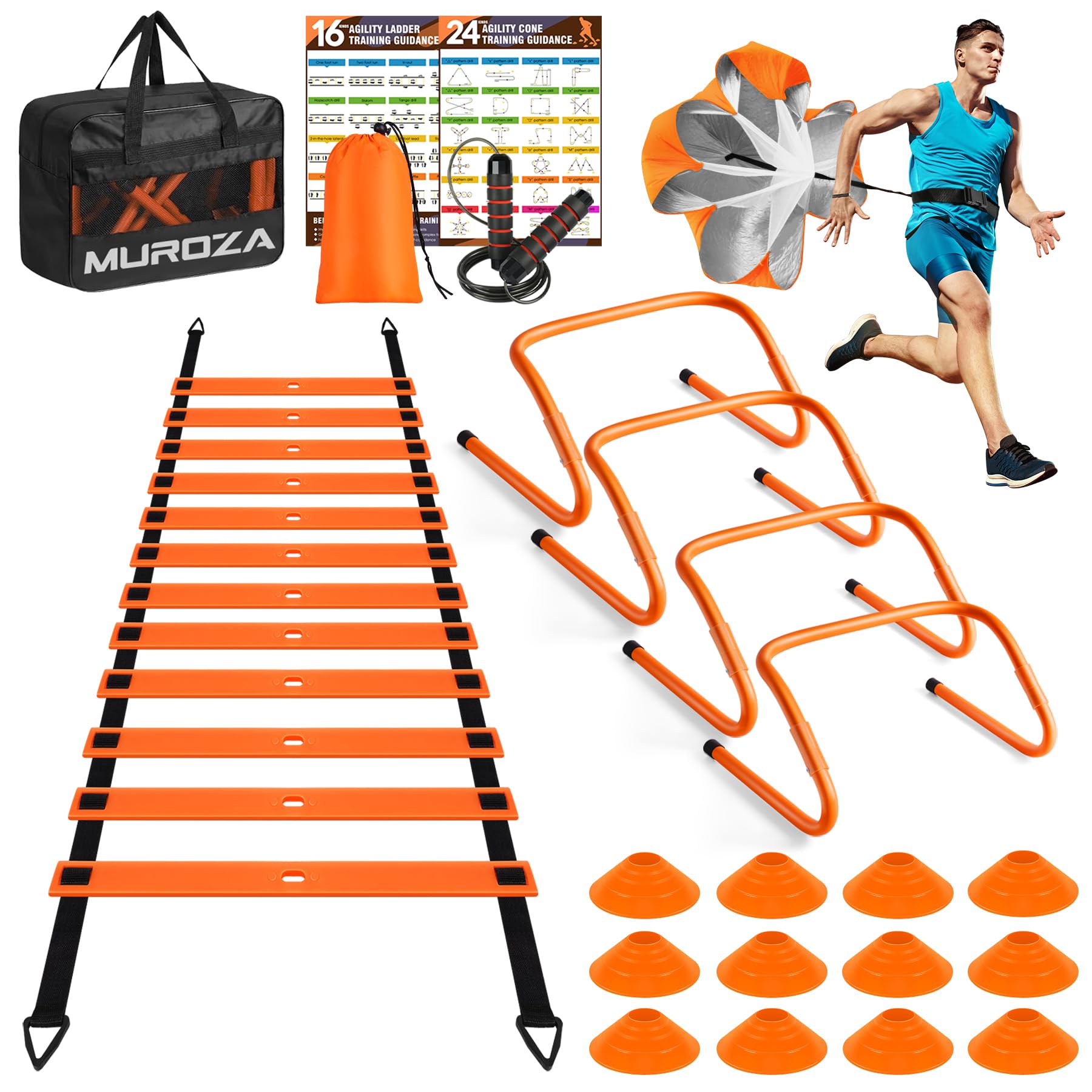 Agility Ladder, Agility Speed Training Equipment Set, 20ft Speed Ladder | 4 Hurd