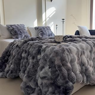 VERILADY Fluffy Blanket, Fluffy Blanket, Soft to the Touch, Fluffy, Fluffy, Cold Protection, Washable, Stylish, Anti-Static, Prevents Shedding, Warm, Thick, Winter Use, 5.5 x 7.9 inches (140 x 200, Tie Dye Dark Gray)