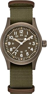Hamilton Khaki Field Mechanical Men's Watch, 38mm Stainless Steel Case, Swiss Made, Green Dial Analog Wrist Watch for Men, 50m Waterproof, Sapphire Crystal, Textile Strap