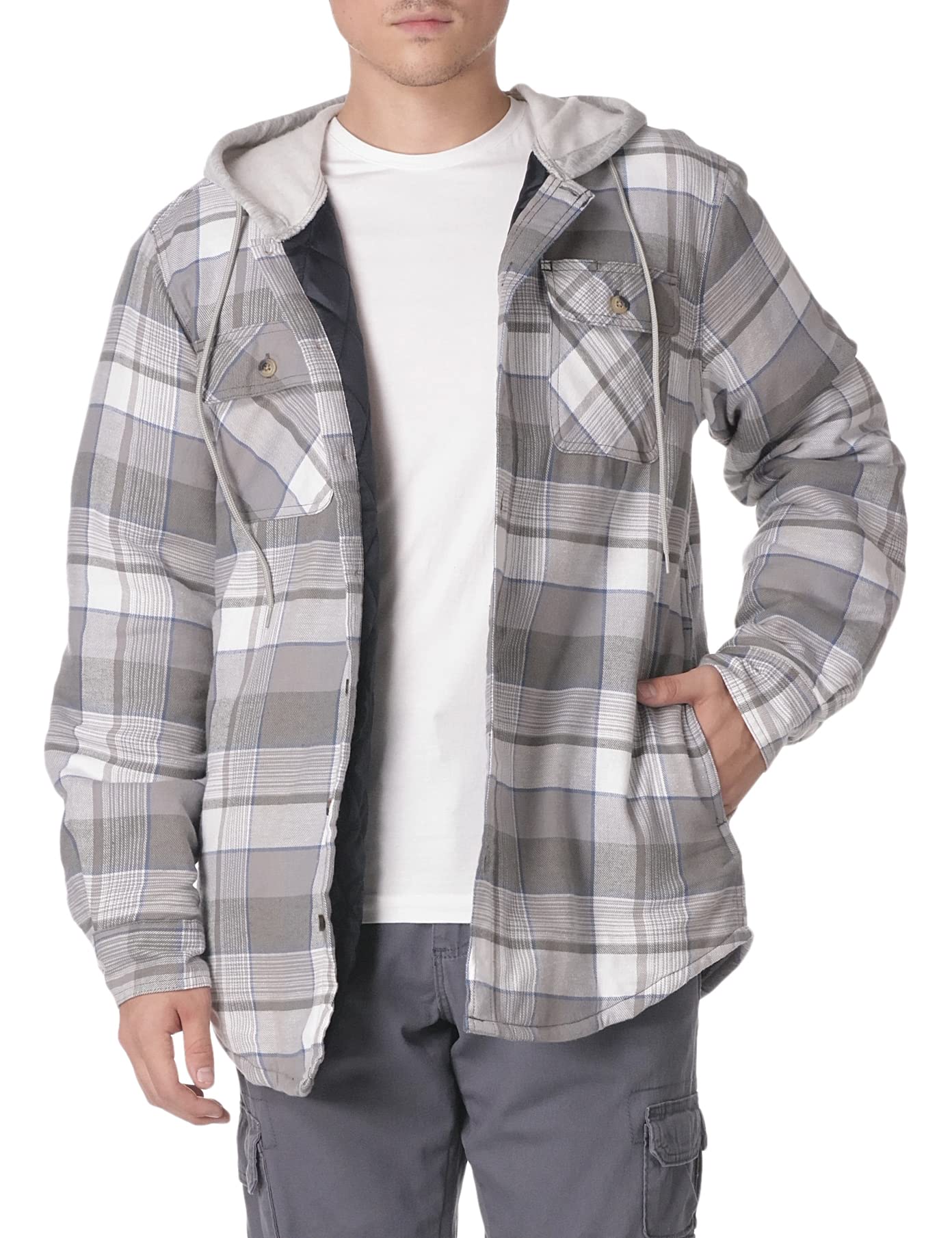 Wrangler Authentics Quilted Long Sleeve Hooded Flannel Jacket with Hem Button Do