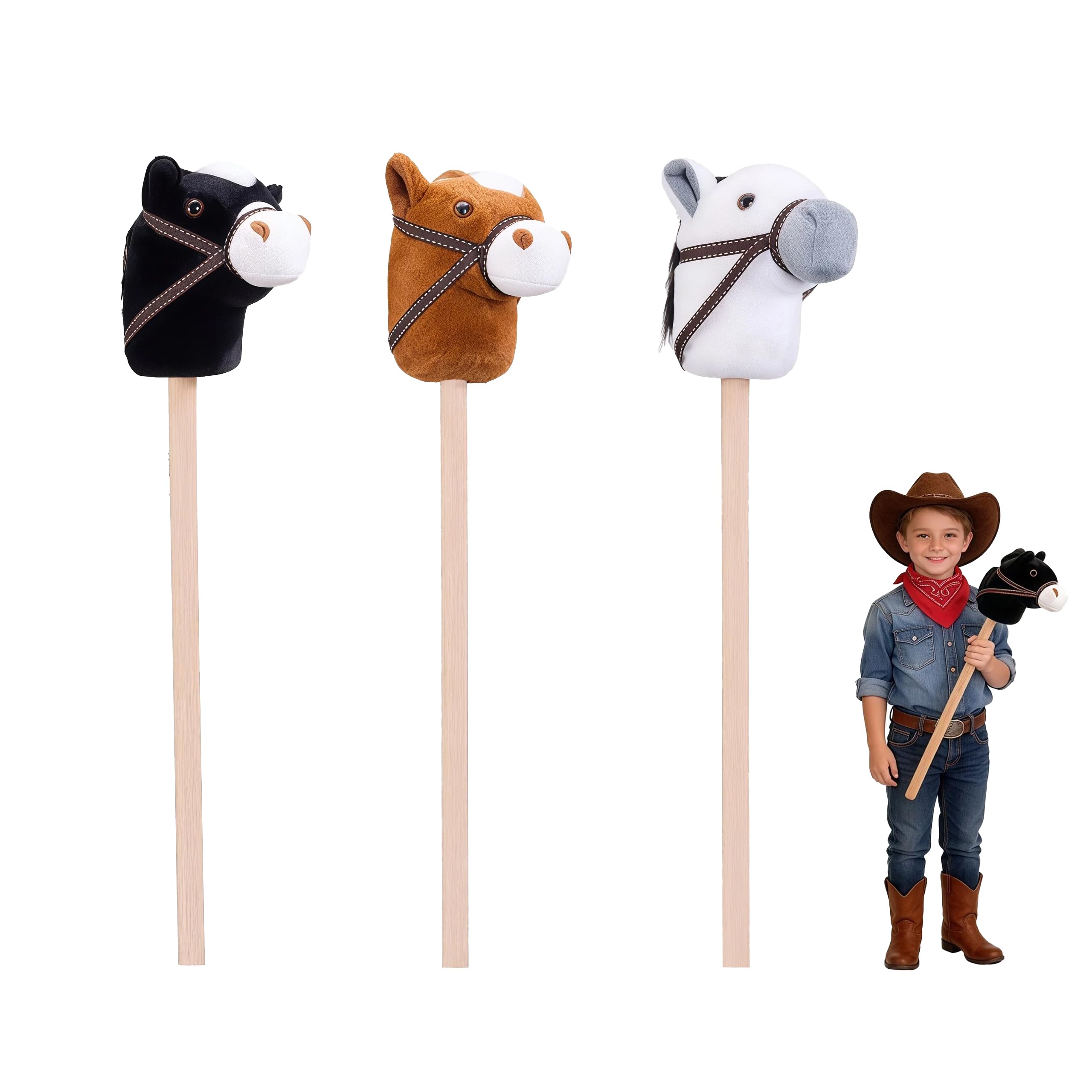 SZBAOLYZ 3-Pack Detachable Stick Horse Soft-Touch Plush Toy for Kid | Easy Assem