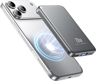 For MagSafe Power Bank, 10000mAh 20W Fast Charge Wireless Portable Charger | Detachable USB C Cable, Strong Magnetic Grip, Slim Battery Pack for Travel, LED Display, for iPhone 18/17/16/15/14, Graphite