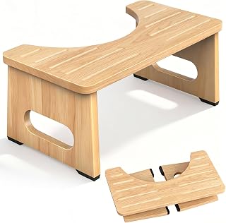 Squatting Potty – Poop Stool for Adults, Foldable Toilet Stool, Wooden Step Stool with Non-Slip Pads, Sturdy & Easy to Assemble, Ideal for Home Bathroom, Kids, Seniors, and Pregnancy Use (1，Natural)