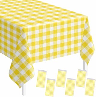 SietDESEO Confezione da 6 tovaglie rettangolari a quadretti gialli, 137 x 274 cm, a scacchi gialli e bianchi, usa e getta, in plastica, per compleanni, baby shower, picnic, feste di nozze