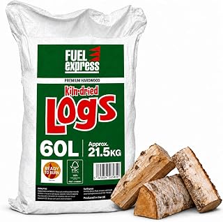 Fuel Express 60L Kiln Dried Hardwood Firewood Logs Sack Approx. 21.5kg | Fire Wood Logs for Wood Burners, Fire Pits, Open Fires, BBQs & Pizza Ovens, Ready to Burn
