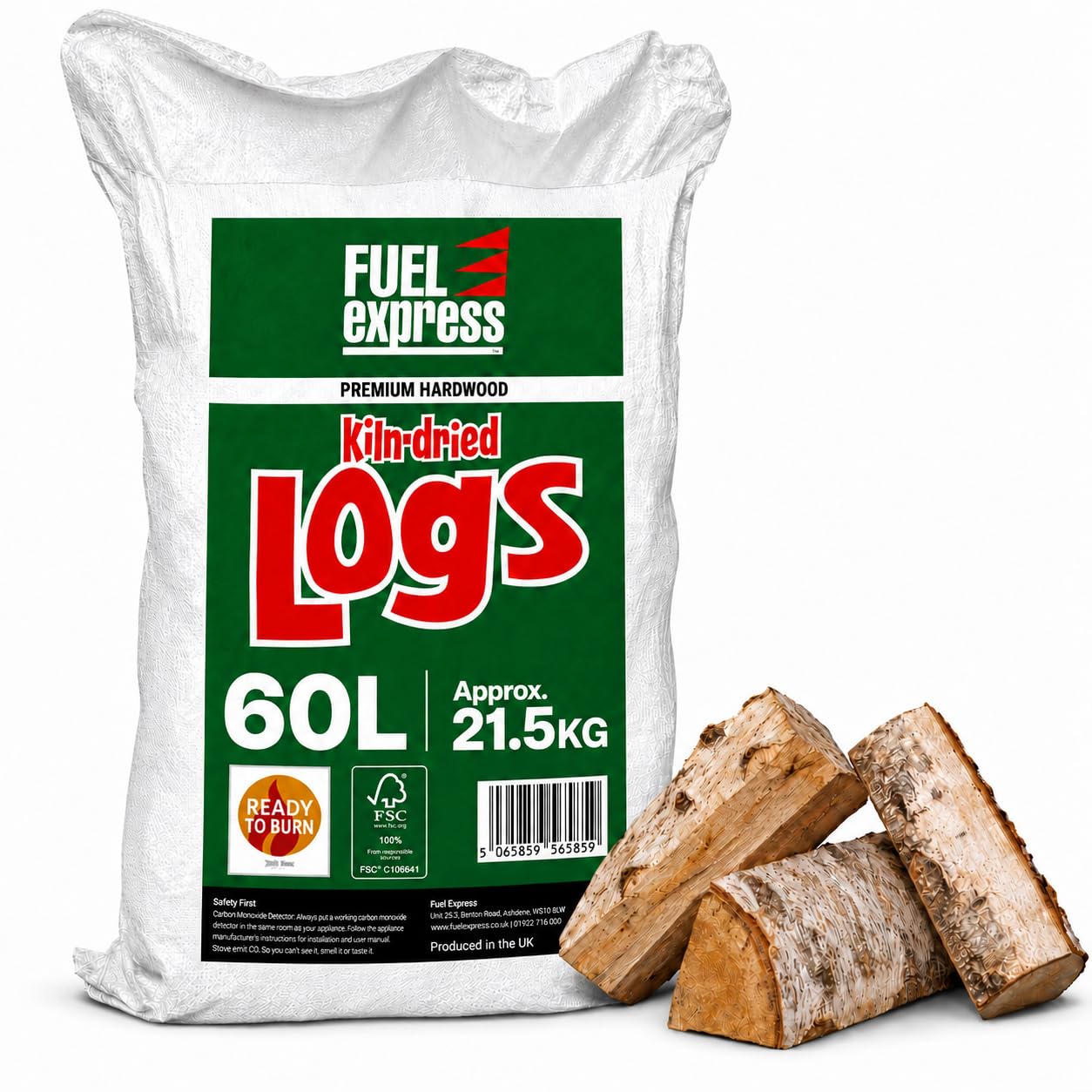 Fuel Express 60L Kiln Dried Hardwood Firewood Logs Sack Approx. 21.5kg | Fire Wo