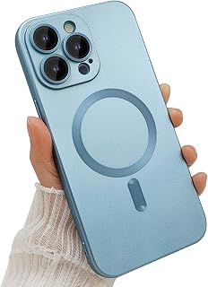 ankofave Magnetic for iPhone 14 Pro Phone Case for Women, Matte Luxury Soft Metallic Luster Design with Camera Lens Protector, Compatible with Magsafe Case for iPhone 14 Pro 6.1"-Blue