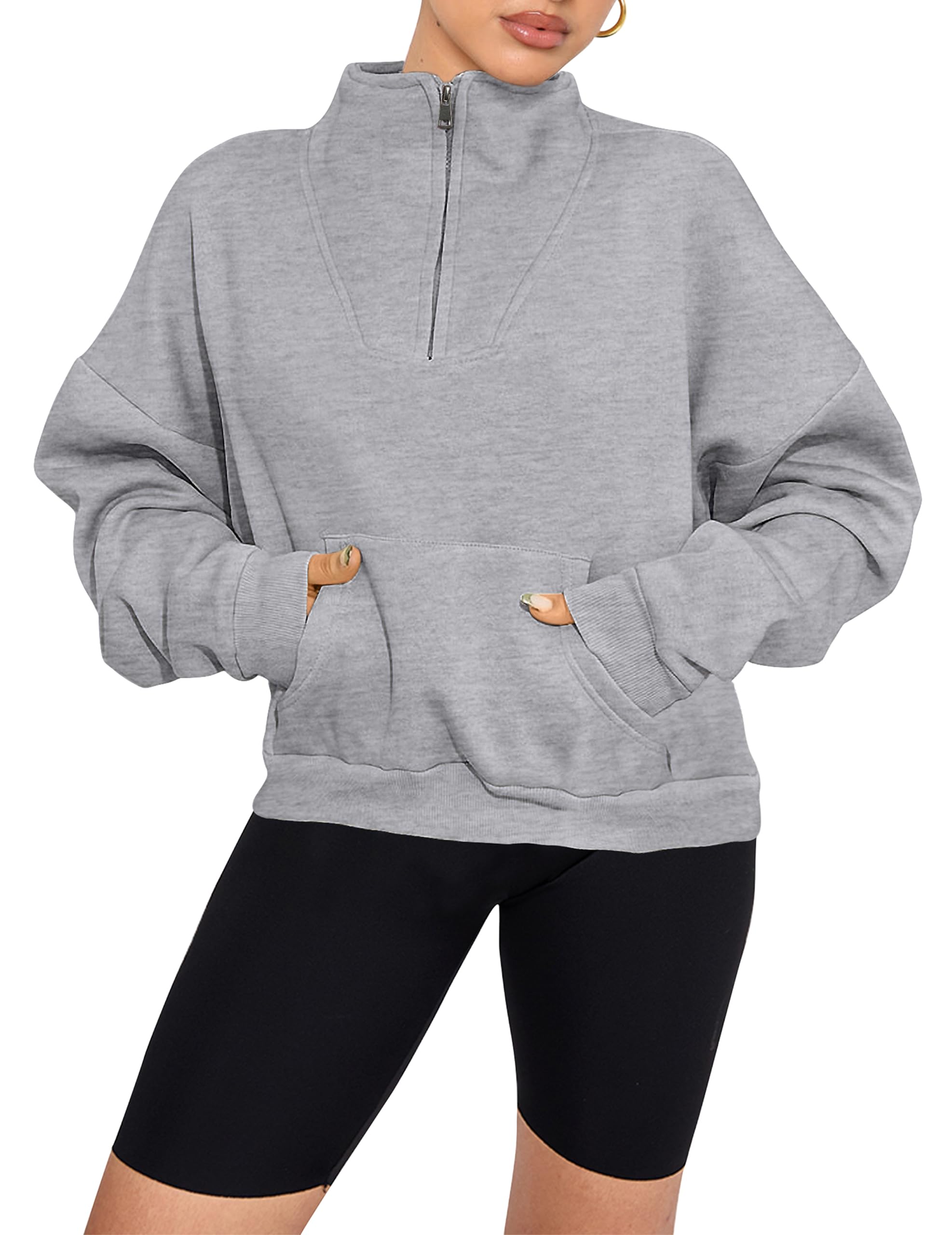 PRETTYGARDEN Women's Autumn Winter Long Sleeve Quarter Zip Casual Pullover Sweat