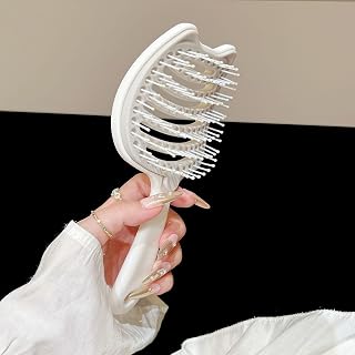 Detachable Hair Comb Self Cleaning Soft Bristle Massage Comb for Women, Styling Tools for Home, Travel, Salon, Suitable for All Hair Types, White, 20x9.8