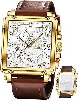 OLEVS Mens Automatic Timing Mechanical Watch with Bezel Waterproof Luminous Precision Steel Band, Leather Brown Silver Face, Chronograph