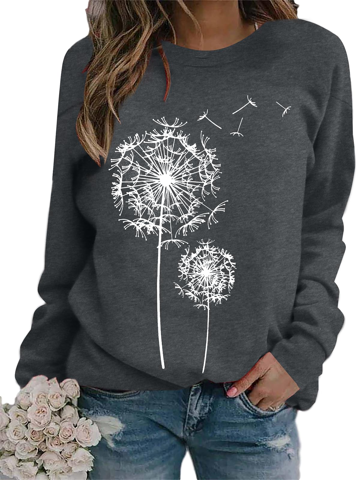 BANGELY Womens Dandelion Sweatshirt Hope Love Floral Graphic Shirt Casual Crewne