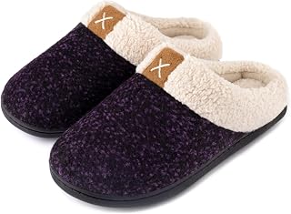 ULTRAIDEAS Ladies' Cozy Memory Foam Slippers Fuzzy Wool-Like Plush Fleece Lined House Shoes w/Indoor, Outdoor Anti-Skid Rubber Sole