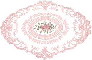Retro Lace Placemats 12x16 Inch Oval Embroidered Table Placemats French Crochet Doilies Coasters Cup Mats for Home Wedding Peach Pink