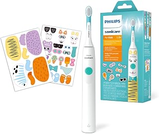 Philips Sonicare for Kids Design-A-Pet Electric Toothbrush, 1 Brush Head | Gentle Cleaning for Kids 3+, 2 Settings, 2-Minute Timer, Cavity Prevention, Fun Reusable Stickers, 14-Day Battery, HX3601/01