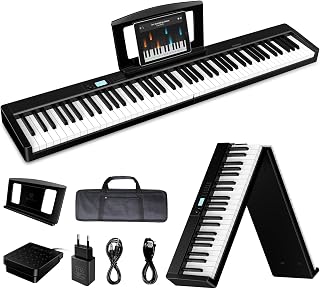 TERENCE Folding Piano Keyboard 88-key Semi-weighted Keyboard 1800mAh Battery 10W Speaker Foldable Portable Piano Suitable for Professional&Beginner, Bluetooth and MIDI Interface