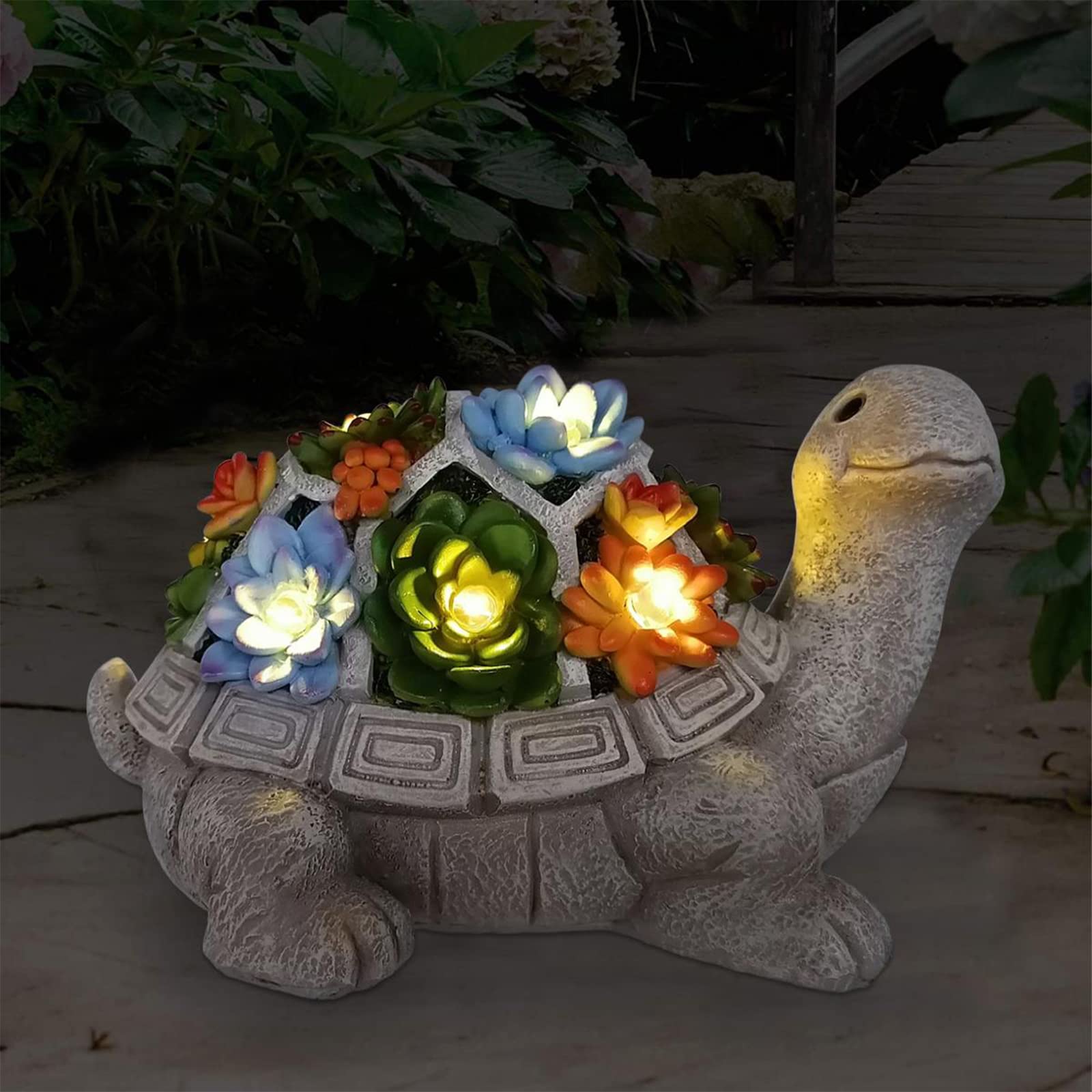 Nacome Solar Garden Outdoor Statues Turtle with Succulent 7 LED Lights - Lawn De