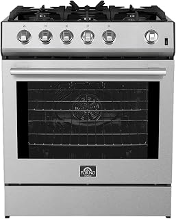 Leonardo Espresso 30" Stainless Steel Gas Range, 5 Burners, 39 500 BTU, 5 cu.ft. Convection Oven