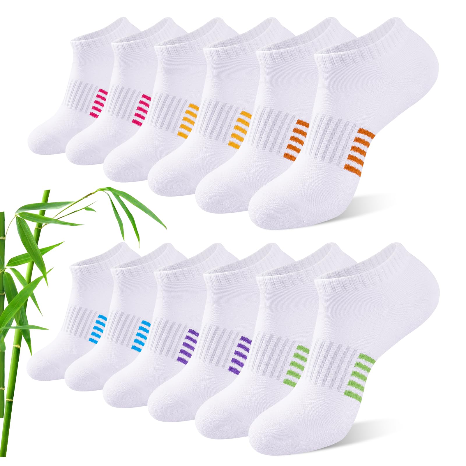 Effeet Bamboo Trainer Socks Womens 6 Pairs, Breathable Cushioned Ladies Ankle So