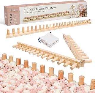 48" Solid Wood Chunky Blanket Loom for Chunky Yarn to Knit without Needles | Foldable Loom for Chunky Blankets & Scarves - Available in 32"/48"/60"/72" - with Storage Bag, Stress Relief DIY Gift