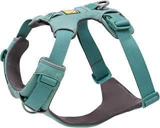 Ruffwear, Front Range Dog Chest Harness, River Rock Green, Medium | Four Points of Adjustment, Foam Padded for All-Day Comfort, Two Strong Leash Attachment Points, ID Pocket and Reflective Trim