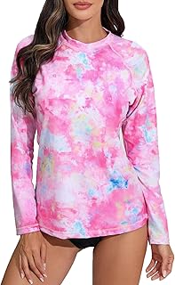 Halcurt Womens Long Sleeve Rash Guard Swim Top with Built in Bra UPF50+ Sun Protection Swim Shirts Quick Dry Swimsuit