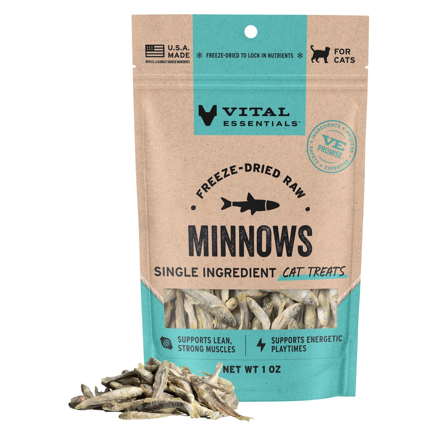 Vital Essentials Freeze Dried Minnows Cat Treats, 1.0 oz Bag | Single Ingredient