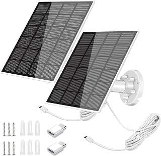 2Pcs Solar Panel for Security Camera, Solar Charger for Camera with Micro USB or USB-C Port,5W IP65 Waterproof Solar Panel Camera Charger with 360° Rotatable Wall Stand for Security Camera,9.8ft Cable
