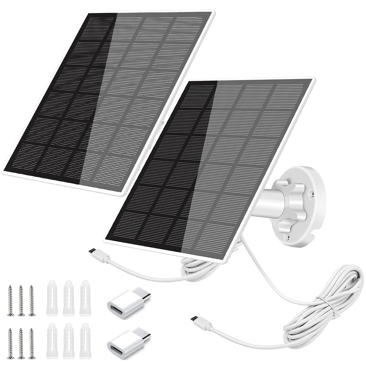 2Pcs Solar Panel for Security Camera, Solar Charger for Camera with Micro USB or