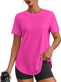 PINSPARK Workout Tops for Women UPF 50+ Hip Length Athletic Shirts S-3XL