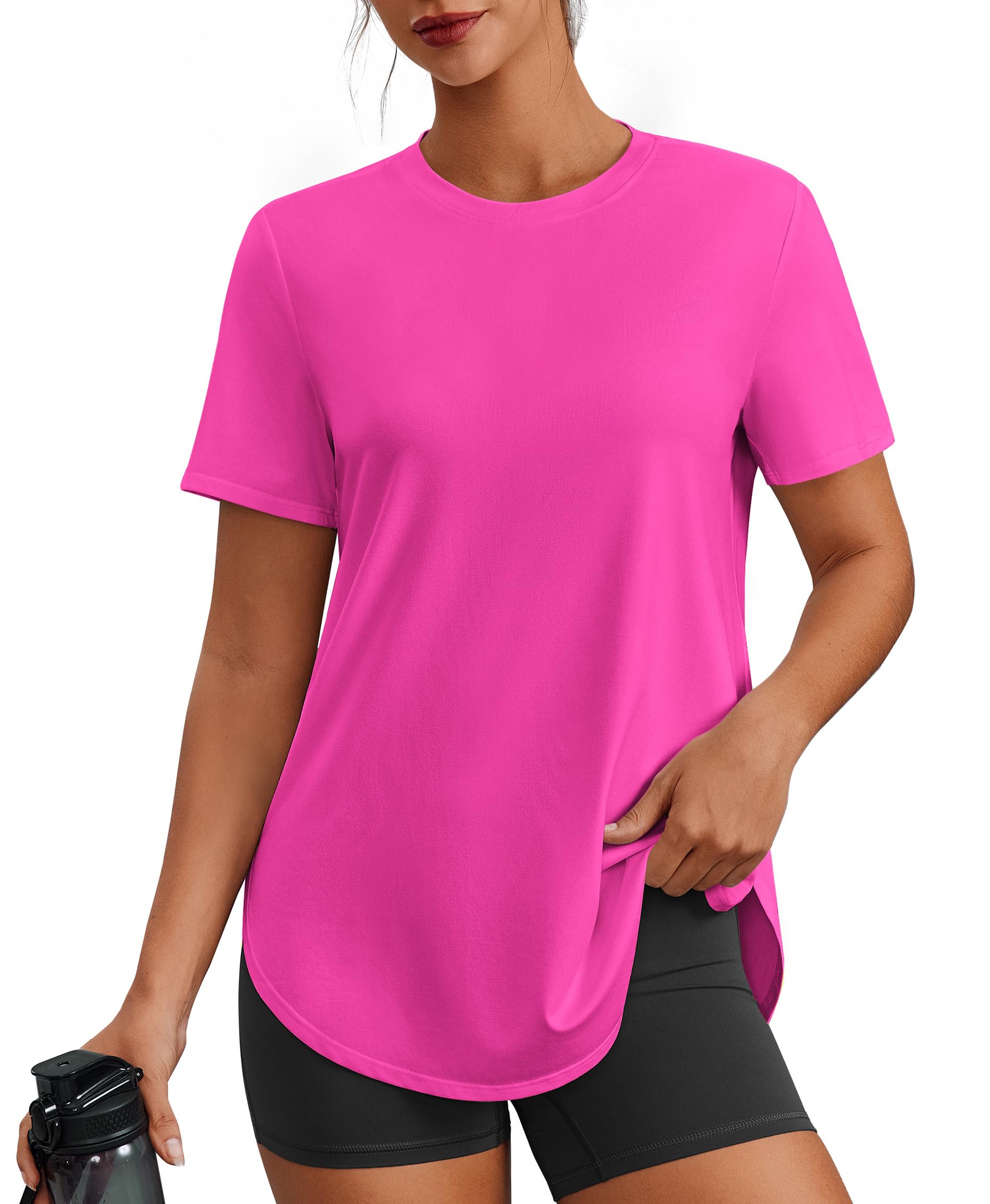 PINSPARK Workout Tops for Women UPF 50+ Hip Length Athletic Shirts S-3XL