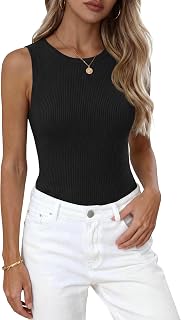 PRETTYGARDEN Summer High Neck Striped Tank Tops for Women Casual Sleeveless Sweaters Basic Ribbed Knit Slim Fitted Shirts