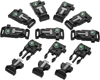 Lixada 10Pcs Emergency Whistle Buckle with Flint Scraper Fire Starter and Compass for Outdoor Camping Hiking Paracord Bracelet