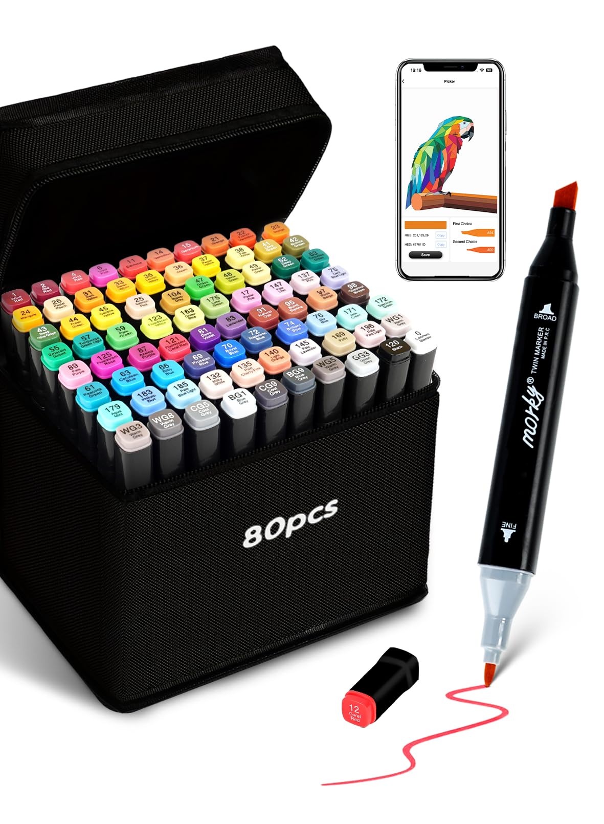 AEDAGA 80 Colours Alcohol Markers with Free App Dual Tip Alcohol Pens