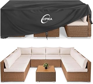 Kipiea Patio Furniture Set Cover, 420D Heavy Duty Table Chair Set Covers, Outdoor Sectional Sofa Set Covers Anti-UV, 128" L x 83" W x 28" H