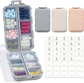 Foldable & Portable 3 Pack 14 Grids Travel Pill Organizer Box with Labels | Pocket-Sized Small Handy Pharmacy, Large Capacity Travel Medicine Case Holder for Multi-sized Fish Oils Vitamins Supplements