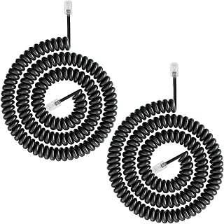 Uvital Telephone Phone Handset Cable Cord, 10 Feet Phone Cord, 2 Pack Black | Telephone Cord Coiled Length 1.2 to 10 Feet Uncoiled Landline Phone Handset Cable Cord RJ9/RJ10/RJ22 4P4C, Noise-free