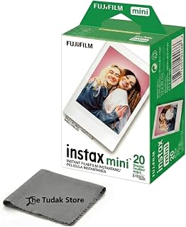 Fujifilm Instax Mini Instant Film, 20 Sheets – White Daylight ISO 800 for Instax Mini 13, 12, 11, 41 Cameras –Bundeld with The Tudak Store Microfiber Cleaning Cloth