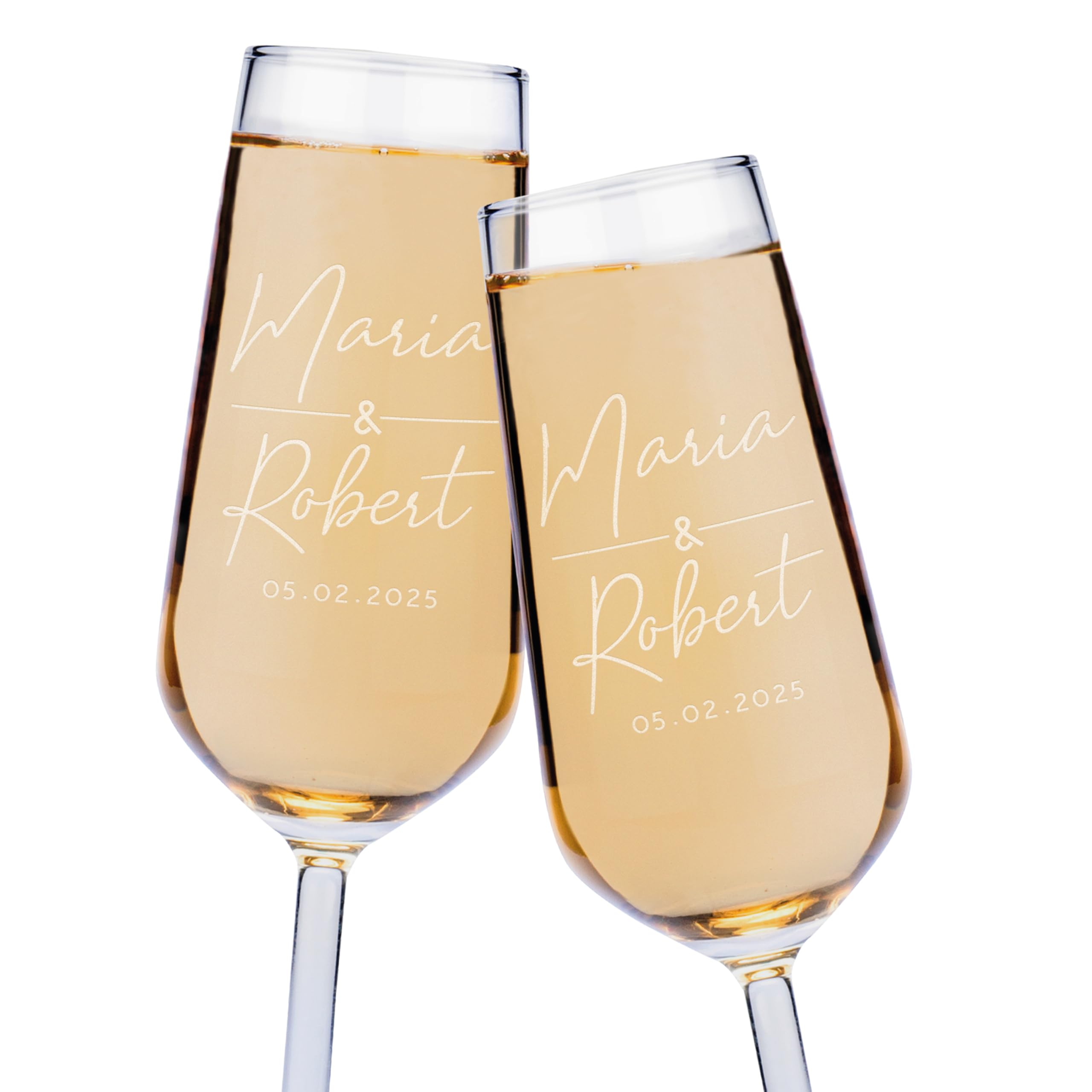 GIFTBYGIFTY Personalized Wedding Champagne Flutes for Bride and Groom - Set of 2