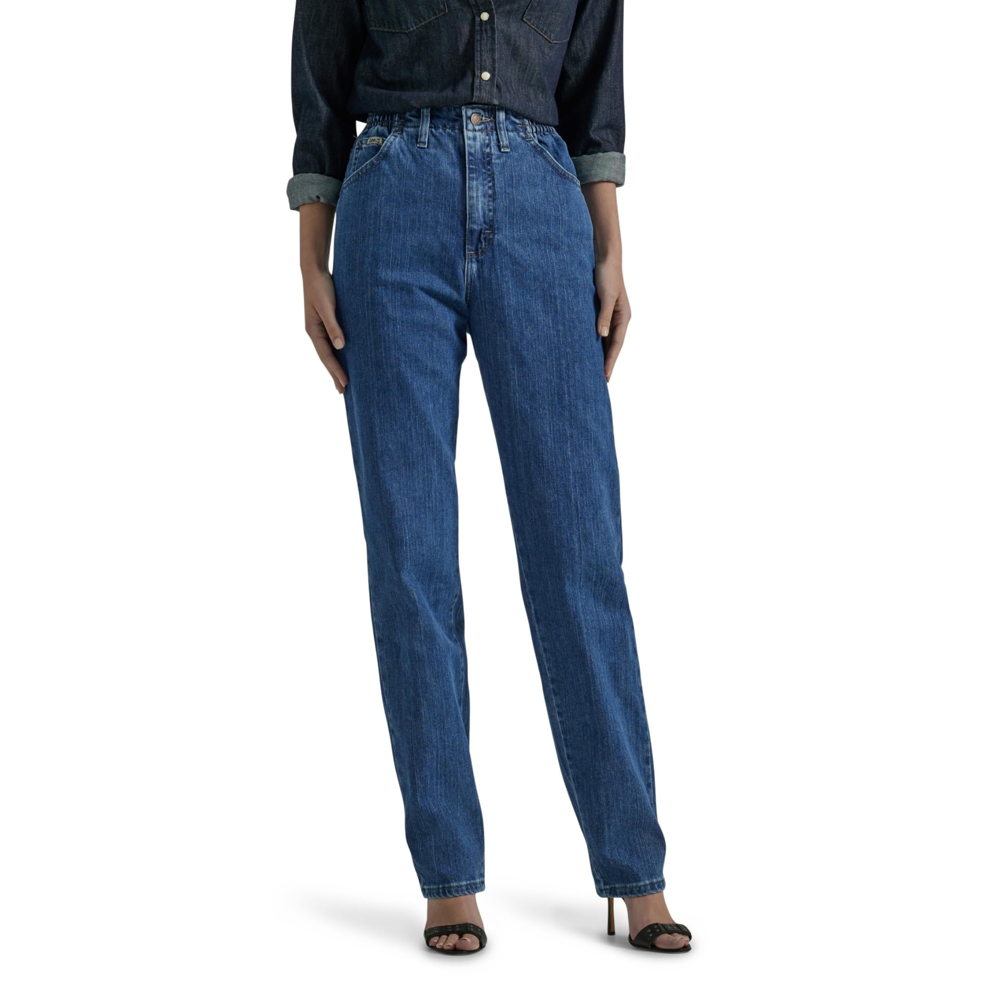 LEE Women's Jeans Plus Size Relaxed Fit Side Elastic Tapered Leg Jeans