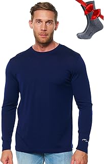 Merino.tech 100% Organic Merino Wool Lightweight Men's Baselayer Thermal T-Shirt + Hiking Wool Socks
