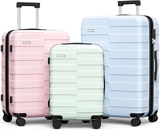 Vipbox Suitcase Sets 3 Piece Hardside PC Suitcase with Wheels, Macaron