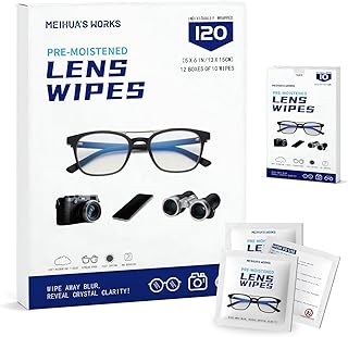 120 Count Lens Wipes for Eyeglasses, Eye Glasses Cleaner Wipes for Screens | Pre-Moistened Individually Wrapped, Streak-Free Scratch-Free, Travel, Eyeglass Cleaning Wipes for Sunglasses, Camera Lens
