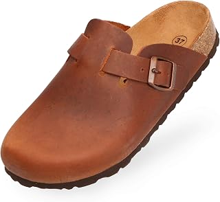 BOnova Wesel Leather Slippers in 4 Colours and Sizes 35 to 50 Genuine Leather (Nubuk) Slippers with Cork Footbed Made in EU