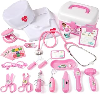 Phobby Doctor Kit Toy for Kids 3-8 Years Old, Pink | Toddler Pretend Medical Kit with Real Stethoscope, Storage Bag, Light & Sound Effect, Girls Boys Birthday Gift