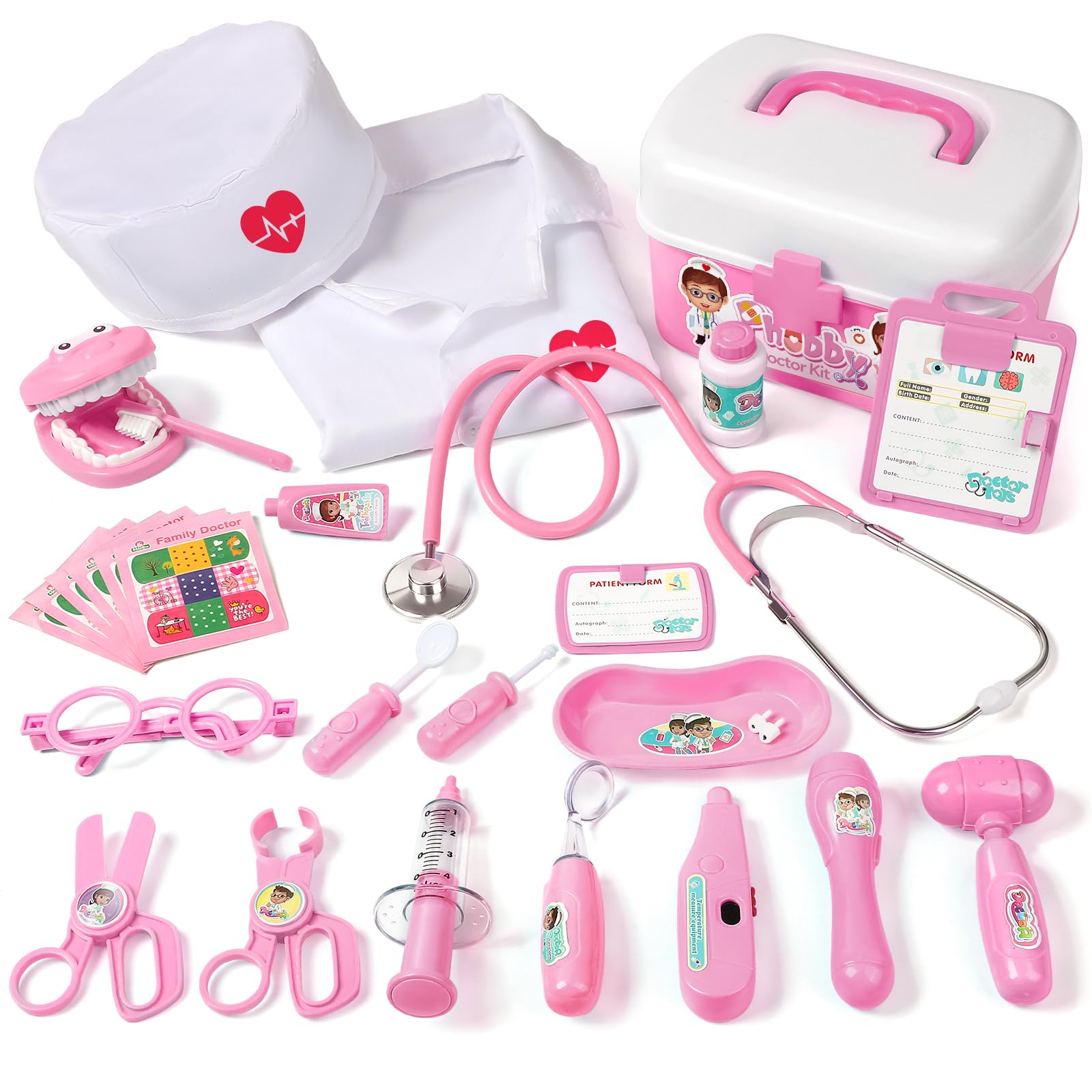 Phobby Doctor Kit Toy for Kids 3-8 Years Old, Pink | Toddler Pretend Medical Kit