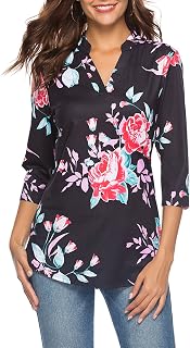CEASIKERY Women's V-Neck Tunic Blouse Casual Shirt