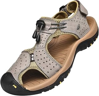 rismart Men's Closed Front Hook & Loop Outdoor Hiking Leather Shoes Sandals