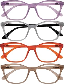 OPULIZE KAT Set of 4 Reading Glasses – Cat Eye Frame – Purple, Grey, Orange, Taupe – Unisex – Spring Hinges – RRR59-57GU – +1.50