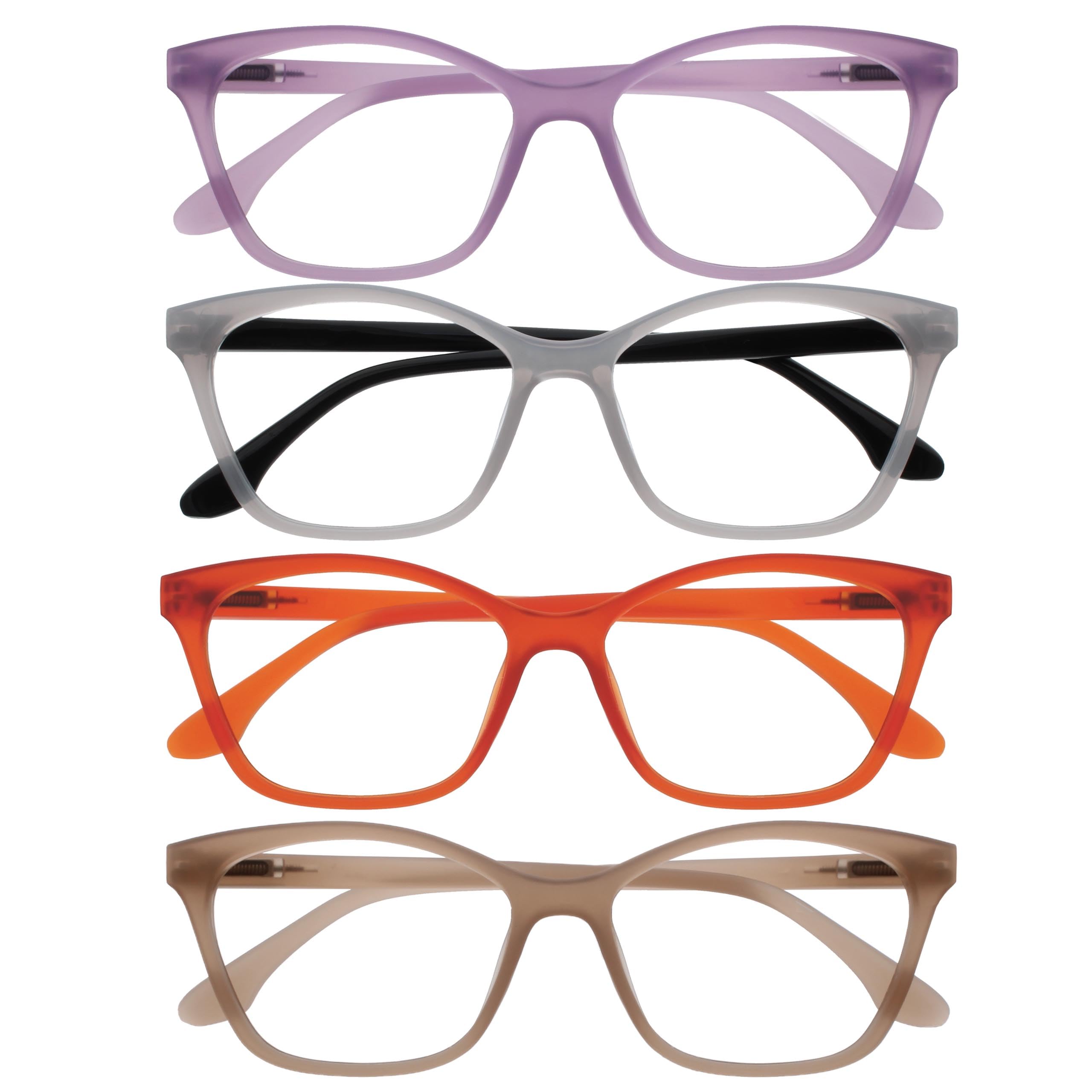 OPULIZE KAT Set of 4 Reading Glasses – Cat Eye Frame – Purple, Grey, Orange, Tau